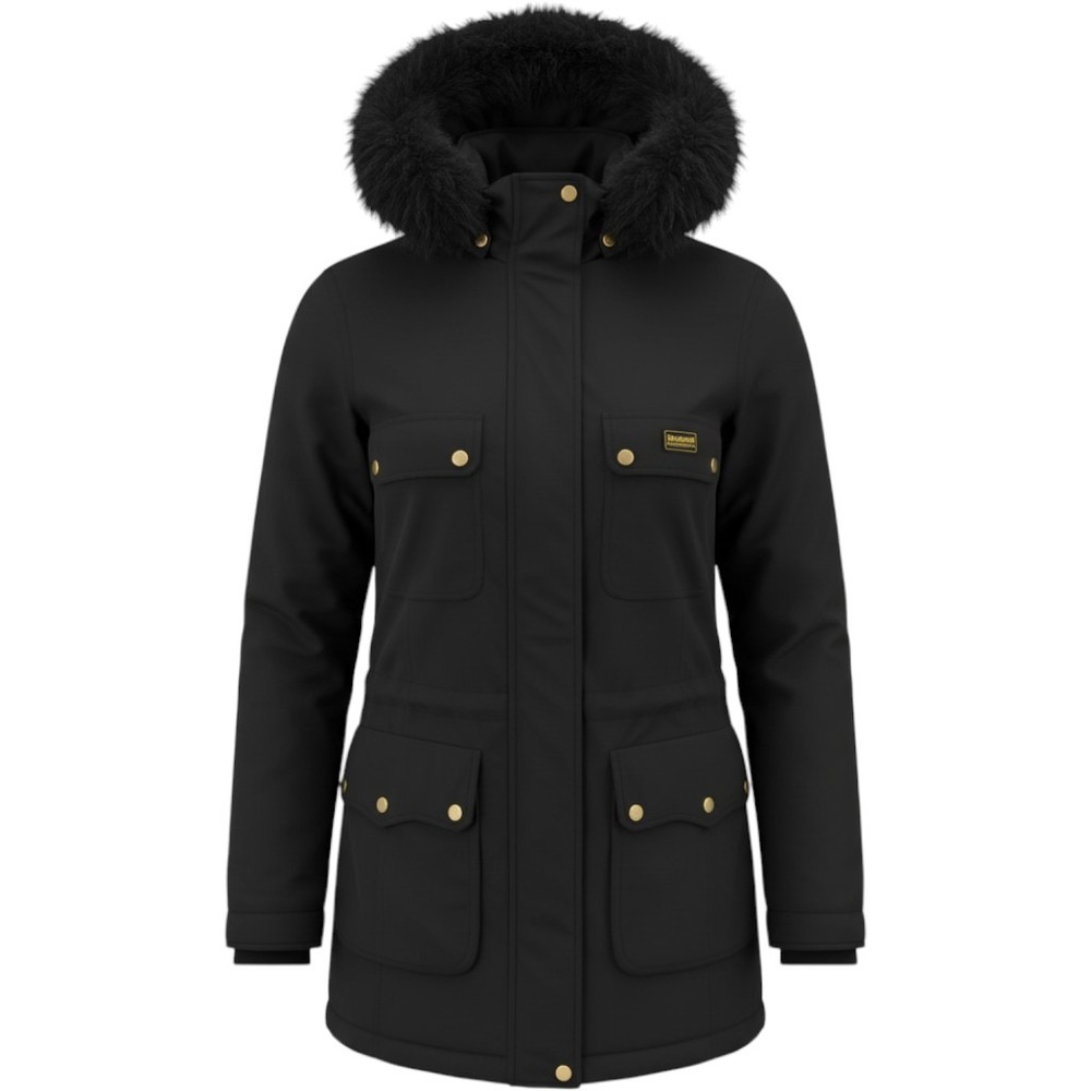 Barbour International Women Black Waterproof Faux Fur Hood Parka Jacket US 10